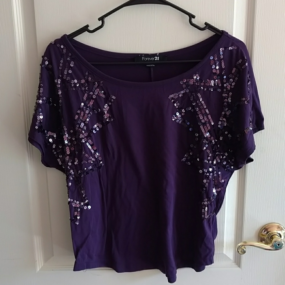 Purple Top w/ Sequin Arm Detail